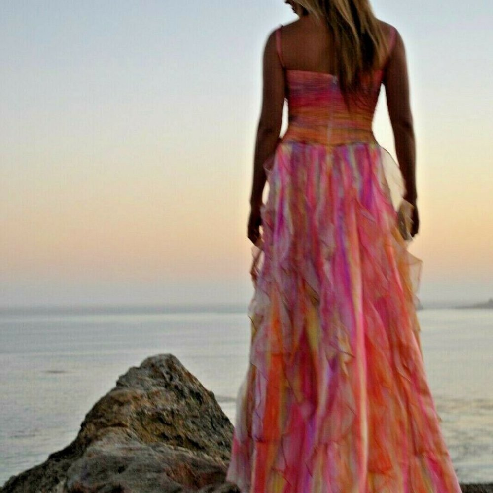 New Bohemian Prom Wedding Dress formal Gala Gown Pink yellow orange purple 6 8 M - Picture 6 of 16